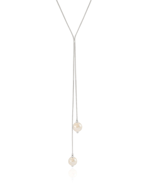 Gargantilha Gravata Rabo de Rato Pérolas Banho Branco