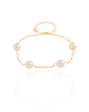 Pulseira Elos Ovais Pérolas 8 mm Banho Dourado