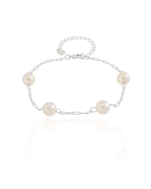 Pulseira Elos Ovais Pérolas 8 mm Banho Branco