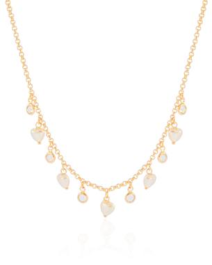 Choker Elos Pontos de Luz Cristal Pérolas Coração Banho Dourado