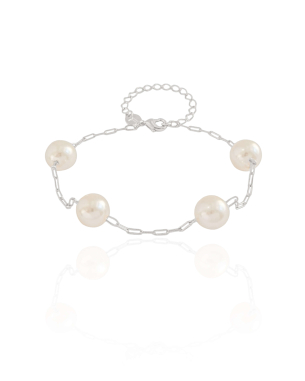 Pulseira Elos Ovais Pérolas 10 mm Banho Branco