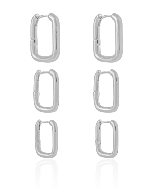 Trio de Argolas Retangulares Banho Branco