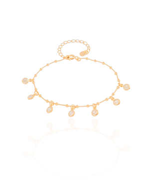 Pulseira Bolinhas Pontos de Luz Cristal Banho Dourado