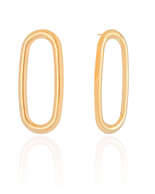 Brinco Oval Vazado Liso 5 cm Banho Dourado