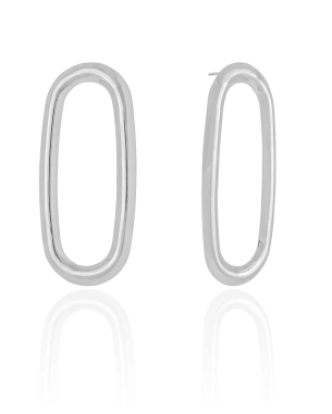 Brinco Oval Vazado Liso 5 cm Banho Branco