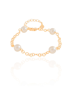 Pulseira Elos Americanos Pérolas Banho Dourado