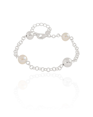 Pulseira Elos Americanos Bolas Pérolas Banho Branco