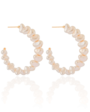 Brinco Argola Pérolas Barrocas 4.6 cm Banho Dourado