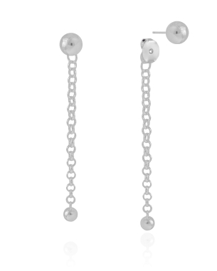 Ear Jacket Fio Elos Portugueses Bolas Lisas 7.3 cm Banho Branco