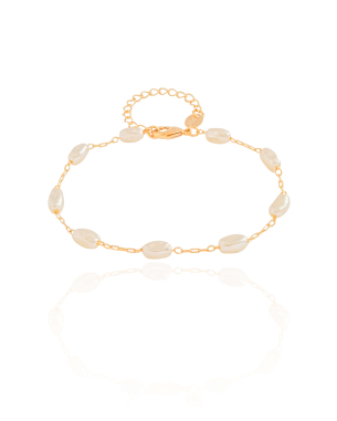 Pulseira Elos Pérolas Ovais 4 mm Banho Dourado
