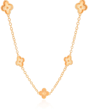 Gargantilha Longa Trevos Riscados Banho Dourado - 80 cm