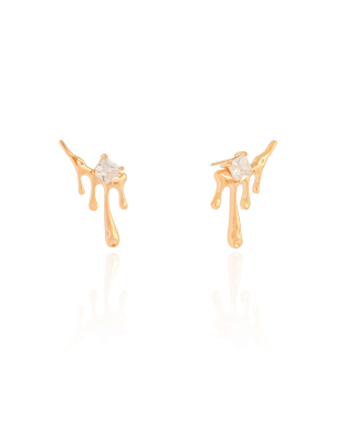 Ear Cuff Orgânico Derretido Ponto de Luz Cristal 2.5 cm Banho Dourado