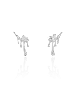 Ear Cuff Orgânico Derretido Ponto de Luz Cristal 2.5 cm Banho Branco