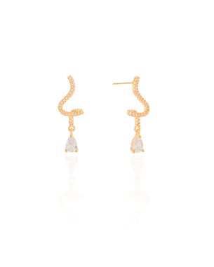 Brinco Torcido Cravejado Gota Cristal 2.6 cm Banho Dourado