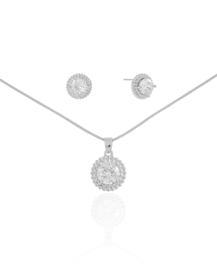 Conjunto Redondo Ponto de Luz Cristal Banho Branco