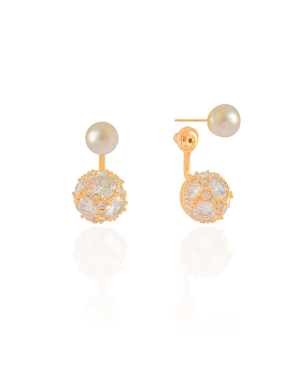 Ear Jacket Pérola Bola Cravejada 2.3 cm Banho Dourado