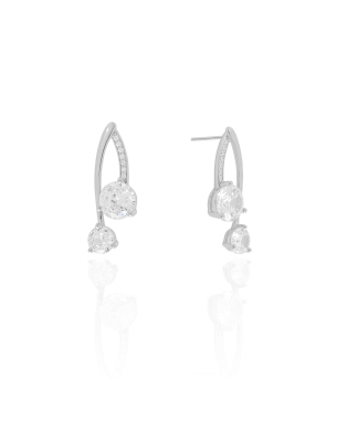 Brinco Filetes Pontos de Luz Cravejado Cristal 2.9 cm Banho Branco