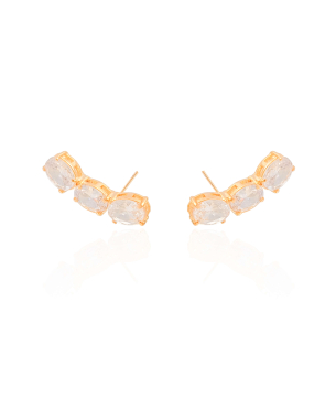 Ear Cuff Ovais Cristal 2.6 cm Banho Dourado