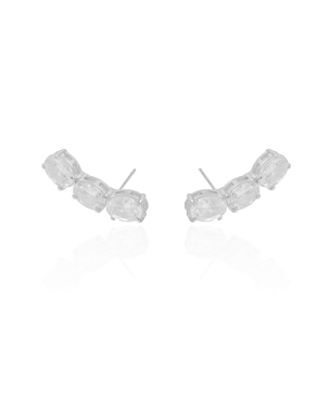 Ear Cuff Ovais Cristal 2.6 cm Banho Branco
