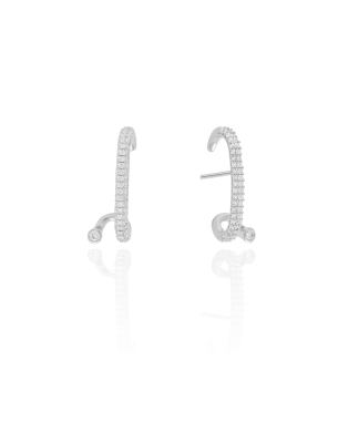 Ear Hook Ponto de Luz Cravejado Cristal 2.5 cm Banho Branco