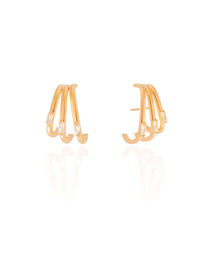 Ear Hook Filetes Baguetes Cristal 2.0 cm Banho Dourado