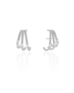 Ear Hook Filetes Baguetes Cristal 2.0 cm Banho Branco
