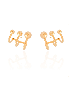 Ear Cuff Filetes Bolas Lisas Banho Dourado