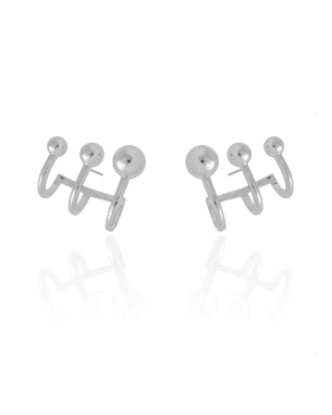 Ear Cuff Filetes Bolas Lisas Banho Branco