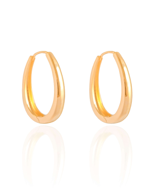 Brinco Argola Click Oval Lisa 3.4 cm Banho Dourado