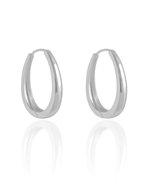 Brinco Argola Click Oval Lisa 3.4 cm Banho Branco