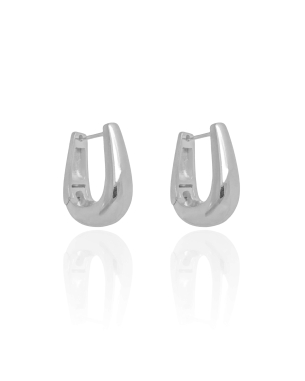 Brinco Argola Click em U Lisa 2.4 cm Banho Branco