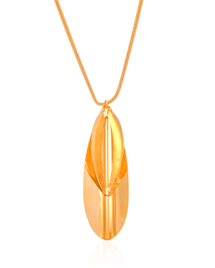 Gargantilha Longa Rabo de Rato Pingente Folha Banho Dourado - 65 cm