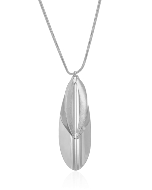 Gargantilha Longa Rabo de Rato Pingente Folha Banho Branco - 65 cm