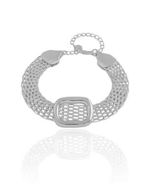 Pulseira Malha Italiana Retângulo Liso Banho Branco