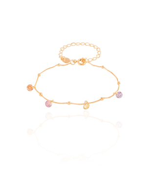 Pulseira Infantil Pontos de Luz Coloridos Banho Dourado